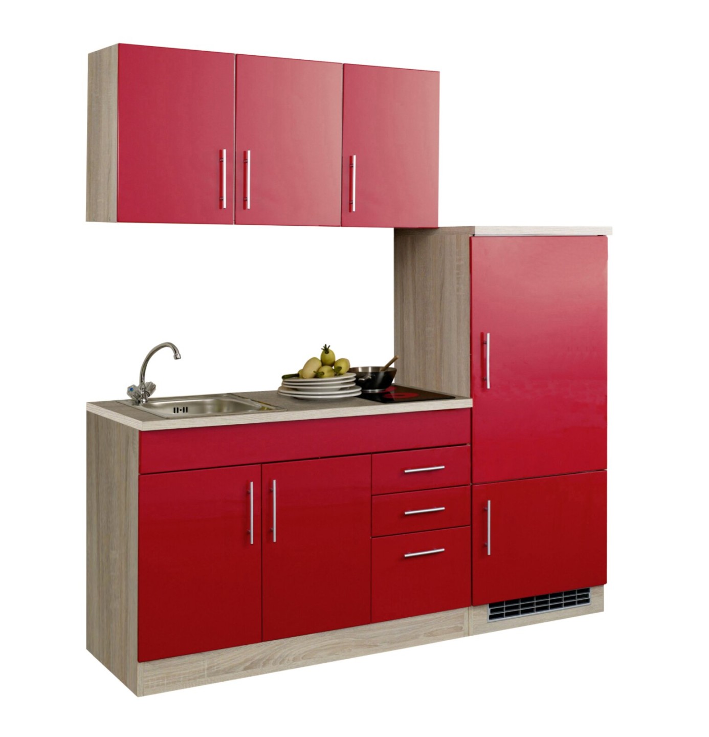 Single-Küche TORONTO - rot Hochglanz - mit E-Geräten -  cm